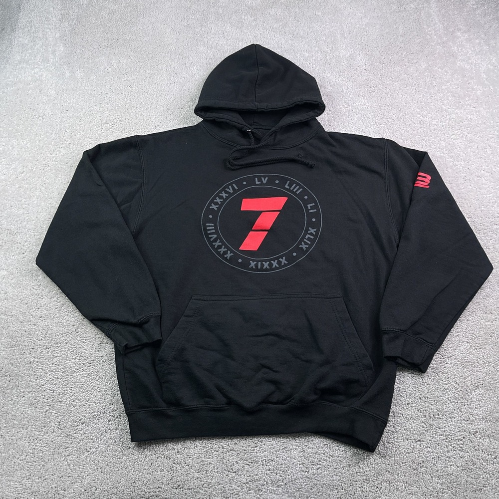 TB12 Tom Brady Hoodie Mens Medium Black 7 Super Bowl Rings Graphic Sweatshirt